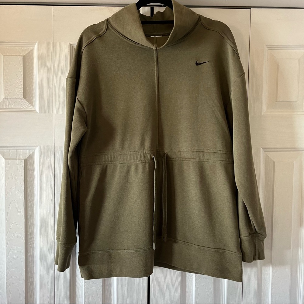 Nike Sweatshirt with cowl neck and waist-tie. Size M. Olive color.